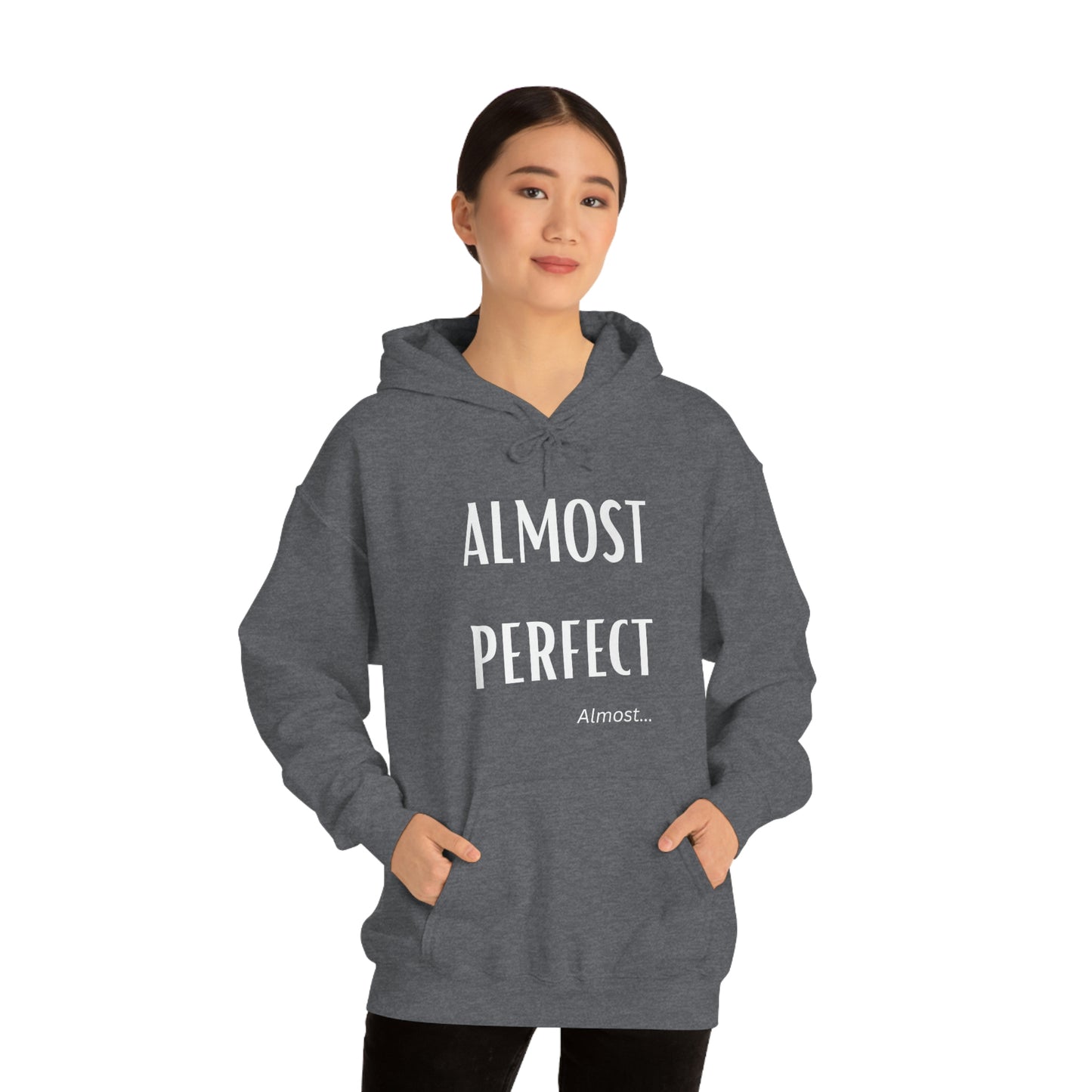Almost Perfect White on Black Unisex Heavy Blend™ Hooded Sweatshirt